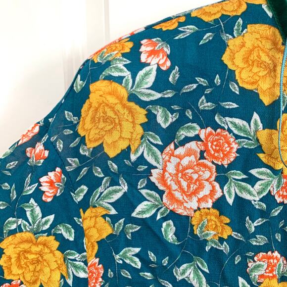 Zara Floral Long Sleeve Romper in Green with Velvet Tie - Picture 7 of 15